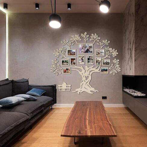JustLikeWood 51х45" Wooden Family Tree Wall Decor HAPPY FAMILY, Picture Frame Collage Home Decorations for Living Room, Bedroom, Kitchen, Dining and Office, Tree Wall Decal, 3D DIY, Natural Wood in Saudi Arabia