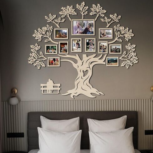 JustLikeWood 51х45" Wooden Family Tree Wall Decor HAPPY FAMILY, Picture Frame Collage Home Decorations for Living Room, Bedroom, Kitchen, Dining and Office, Tree Wall Decal, 3D DIY, Natural Wood in Saudi Arabia