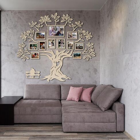 JustLikeWood 51х45" Wooden Family Tree Wall Decor HAPPY FAMILY, Picture Frame Collage Home Decorations for Living Room, Bedroom, Kitchen, Dining and Office, Tree Wall Decal, 3D DIY, Natural Wood in Saudi Arabia