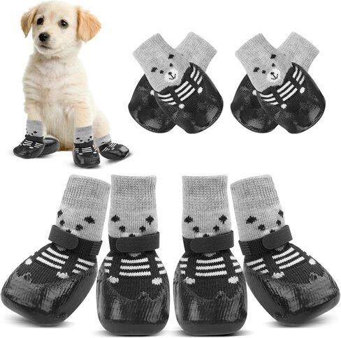 YAODHAOD Anti-Slip Dog Socks for Hardwood Floors,Dog Shoes Hot/Cold Pavement to Prevent Licking Paws,Dog Boots & Paw Protector, Traction Control Booties for Small Dogs(4PCS) (Black, Small) in Saudi Arabia