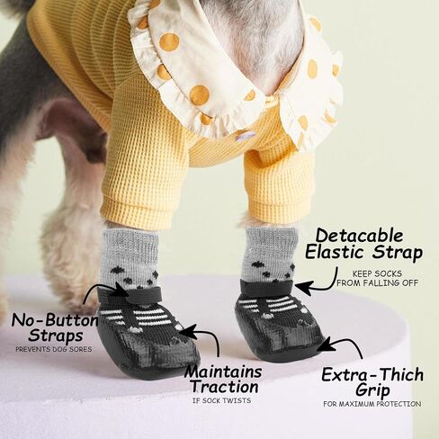 YAODHAOD Anti-Slip Dog Socks for Hardwood Floors,Dog Shoes Hot/Cold Pavement to Prevent Licking Paws,Dog Boots & Paw Protector, Traction Control Booties for Small Dogs(4PCS) (Black, Small) in Saudi Arabia
