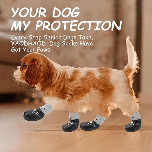 YAODHAOD Anti-Slip Dog Socks for Hardwood Floors,Dog Shoes Hot/Cold Pavement to Prevent Licking Paws,Dog Boots & Paw Protector, Traction Control Booties for Small Dogs(4PCS) (Black, Small) in Saudi Arabia