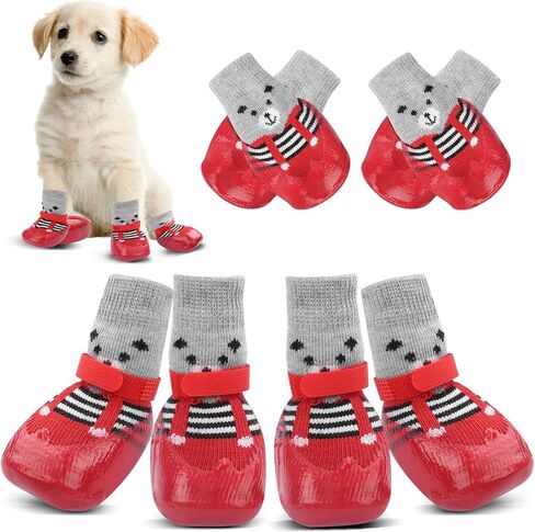YAODHAOD Anti-Slip Dog Socks for Hardwood Floors,Dog Shoes Hot/Cold Pavement to Prevent Licking Paws,Dog Boots & Paw Protector, Traction Control Booties for Small Dogs(4PCS) (Black, Small) in Saudi Arabia