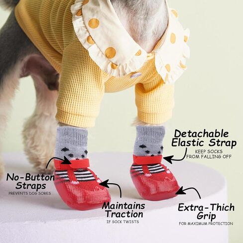 YAODHAOD Anti-Slip Dog Socks for Hardwood Floors,Dog Shoes Hot/Cold Pavement to Prevent Licking Paws,Dog Boots & Paw Protector, Traction Control Booties for Small Dogs(4PCS) (Black, Small) in Saudi Arabia