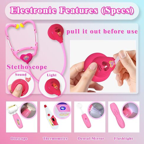 PJG Doctor Kit for Toddlers 3-5 ، يلعب أطفال الطبيب التظاهر مع الأزياء والطعن الأعمار من 3-6 ، ألعاب Doctor Kit لـ 2 3 4 5 5 6 سنوات فتيات الفتيات هدية عيد ميلاد ، وردي in Kuwait