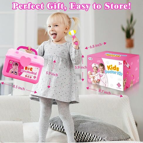 PJG Doctor Kit for Toddlers 3-5 ، يلعب أطفال الطبيب التظاهر مع الأزياء والطعن الأعمار من 3-6 ، ألعاب Doctor Kit لـ 2 3 4 5 5 6 سنوات فتيات الفتيات هدية عيد ميلاد ، وردي in Kuwait