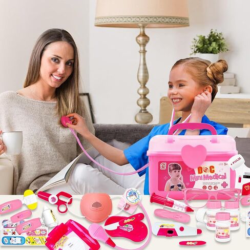 PJG Doctor Kit for Toddlers 3-5 ، يلعب أطفال الطبيب التظاهر مع الأزياء والطعن الأعمار من 3-6 ، ألعاب Doctor Kit لـ 2 3 4 5 5 6 سنوات فتيات الفتيات هدية عيد ميلاد ، وردي in Kuwait