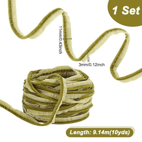 AHANDMAKER 10 Yards Piping Bias Tape, 1/2 Inch Velvet Piping Trim with Welting Cord Polyester Lip Cord Trim for Sewing Garment Clothing Upholstery Accessories DIY Crafting, Olive Drab in Saudi Arabia