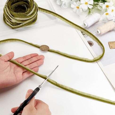 AHANDMAKER 10 Yards Piping Bias Tape, 1/2 Inch Velvet Piping Trim with Welting Cord Polyester Lip Cord Trim for Sewing Garment Clothing Upholstery Accessories DIY Crafting, Olive Drab in Saudi Arabia