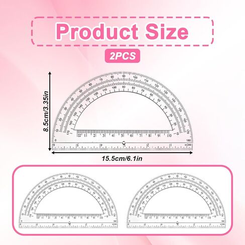 Clear Protractor, 2 Pcs 6 Inch Plastic Protractors Math Protractor Ruler 180 Degrees Angle Measurement for Geometry Classroom Student School Office Supplies in Saudi Arabia