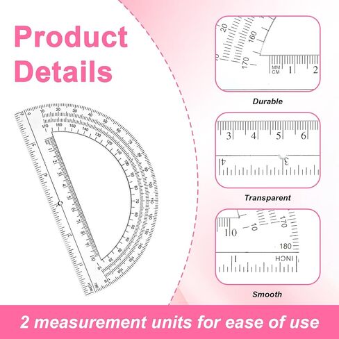 Clear Protractor, 2 Pcs 6 Inch Plastic Protractors Math Protractor Ruler 180 Degrees Angle Measurement for Geometry Classroom Student School Office Supplies in Saudi Arabia