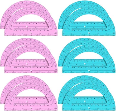 Ctosree 12 PCS Bulk Protractor - Plastic Translucent 180 Degrees 6 Inch Clear Math Protractor Set for Geometry, Angle Measurement, Office Stationery, Pink & Blue in Saudi Arabia