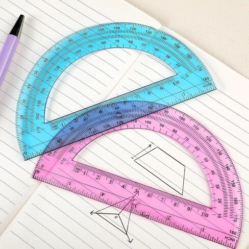 Ctosree 12 PCS Bulk Protractor - Plastic Translucent 180 Degrees 6 Inch Clear Math Protractor Set for Geometry, Angle Measurement, Office Stationery, Pink & Blue in Saudi Arabia