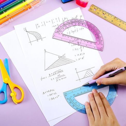 Ctosree 12 PCS Bulk Protractor - Plastic Translucent 180 Degrees 6 Inch Clear Math Protractor Set for Geometry, Angle Measurement, Office Stationery, Pink & Blue in Saudi Arabia