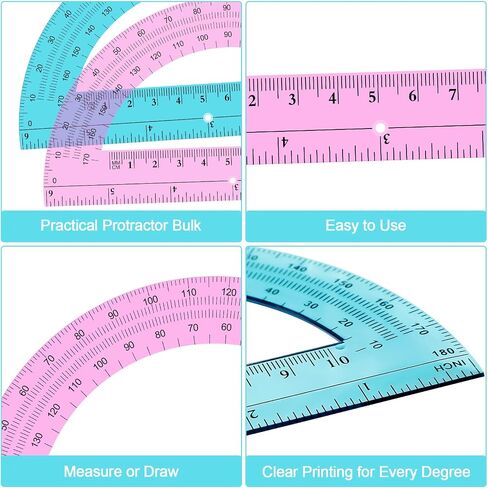 Ctosree 12 PCS Bulk Protractor - Plastic Translucent 180 Degrees 6 Inch Clear Math Protractor Set for Geometry, Angle Measurement, Office Stationery, Pink & Blue in Saudi Arabia