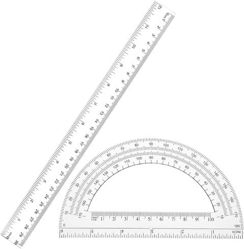 2 Pack 12 Inch Plastic Ruler and 6 Inch Plastic Protractor Set, Clear Math Geometry Supplies Angle Detector for School Classroom Home Office Drawing in Saudi Arabia