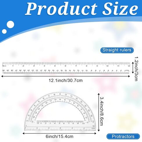 2 Pack 12 Inch Plastic Ruler and 6 Inch Plastic Protractor Set, Clear Math Geometry Supplies Angle Detector for School Classroom Home Office Drawing in Saudi Arabia