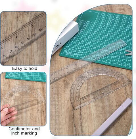 2 Pack 12 Inch Plastic Ruler and 6 Inch Plastic Protractor Set, Clear Math Geometry Supplies Angle Detector for School Classroom Home Office Drawing in Saudi Arabia