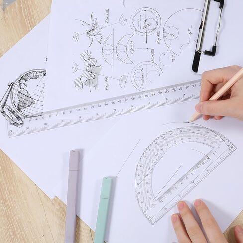 2 Pack 12 Inch Plastic Ruler and 6 Inch Plastic Protractor Set, Clear Math Geometry Supplies Angle Detector for School Classroom Home Office Drawing in Saudi Arabia