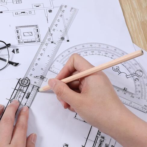 2 Pack 12 Inch Plastic Ruler and 6 Inch Plastic Protractor Set, Clear Math Geometry Supplies Angle Detector for School Classroom Home Office Drawing in Saudi Arabia