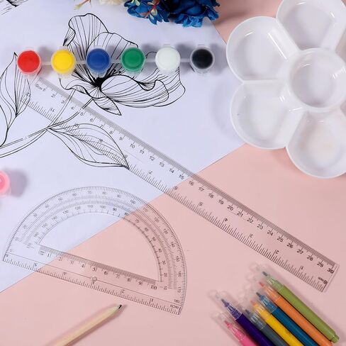 2 Pack 12 Inch Plastic Ruler and 6 Inch Plastic Protractor Set, Clear Math Geometry Supplies Angle Detector for School Classroom Home Office Drawing in Saudi Arabia