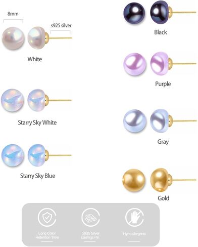 7 أزواج من أقراط اللؤلؤ 925 من الفضة الإسترليني أقراط اللؤلؤ أقراط اللؤلؤ ترصيع لعيد الميلاد هدايا النساء أقراط الأسبوع هيبوالرجينيك in Kuwait