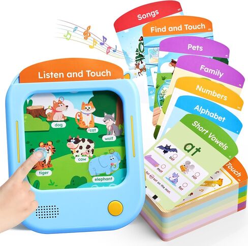 Joycat Kids Learning Tablet: 156 صفحة تضغط على بطاقات فلاش للقراءة مع 20 استمع وإيجاد ألعاب ، لعبة Montessori للأبجدية ، الصوتيات ، الكلمات ، الرياضيات البسيطة ، الألوان ، الأشكال والأغاني-هدايا التوحد (الأعمار 2-6) in Kuwait