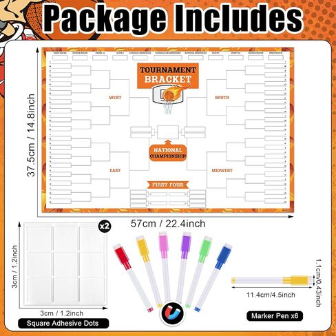 Basketball Tournament Bracket Poster Set Includes 22.4 x 14lnch Reusable Dry Erase Bracket Board Poster with 6 Color Magnetic Dry Erase Markers and Eraser for School Classroom Home Office (64 Team) in Saudi Arabia
