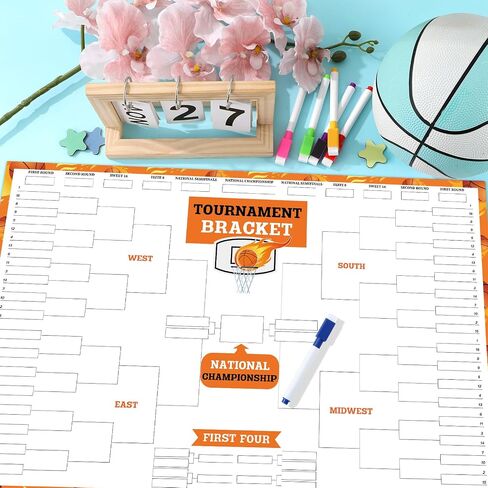 Basketball Tournament Bracket Poster Set Includes 22.4 x 14lnch Reusable Dry Erase Bracket Board Poster with 6 Color Magnetic Dry Erase Markers and Eraser for School Classroom Home Office (64 Team) in Saudi Arabia