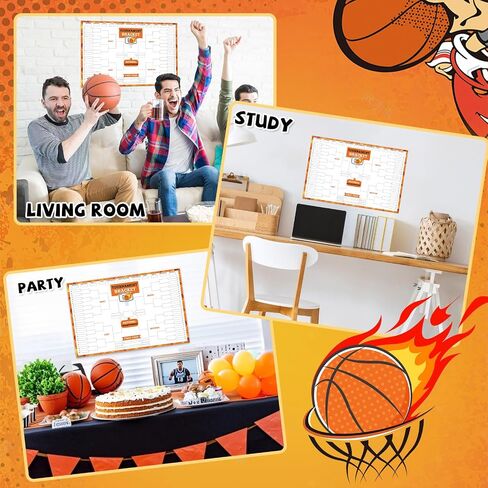 Basketball Tournament Bracket Poster Set Includes 22.4 x 14lnch Reusable Dry Erase Bracket Board Poster with 6 Color Magnetic Dry Erase Markers and Eraser for School Classroom Home Office (64 Team) in Saudi Arabia