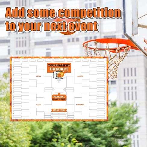 Basketball Tournament Bracket Poster Set Includes 22.4 x 14lnch Reusable Dry Erase Bracket Board Poster with 6 Color Magnetic Dry Erase Markers and Eraser for School Classroom Home Office (64 Team) in Saudi Arabia