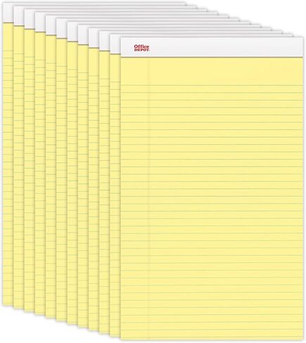 Office Depot Perforated Writing Pads, 8 1/2in. x 14in., Legal Ruled, 50 Sheets, Canary, Pack Of 12 Pads, 99420 in Saudi Arabia