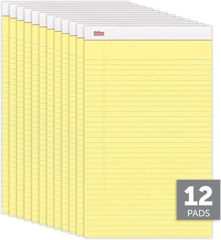 Office Depot Perforated Writing Pads, 8 1/2in. x 14in., Legal Ruled, 50 Sheets, Canary, Pack Of 12 Pads, 99420 in Saudi Arabia