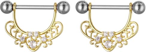 YYJFF 28 Pcs Nipple Rings Surgical Stainless Steel Zircon Copper Piercing Jewelry Tongue Rings Barbells 14Ga 16mm Length Heart Shape in Saudi Arabia