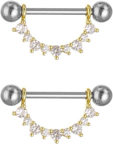 YYJFF 28 Pcs Nipple Rings Surgical Stainless Steel Zircon Copper Piercing Jewelry Tongue Rings Barbells 14Ga 16mm Length Heart Shape in Saudi Arabia