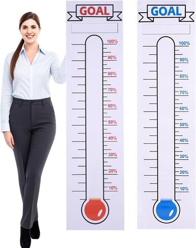 2 Pcs Fundraising Thermometer Goal Charts, 48" x 12" Dry Erase Progress Trackers: Ideal for School Fundraisers, Non-Profit Events, Charity Drives & Community Projects in Saudi Arabia