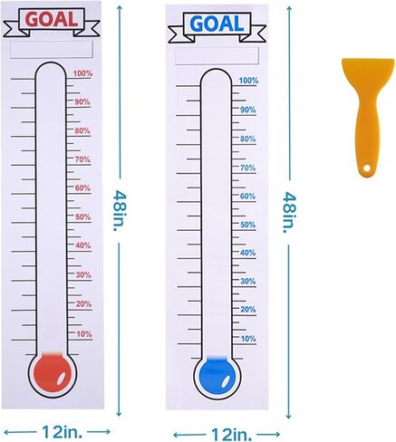 2 Pcs Fundraising Thermometer Goal Charts, 48" x 12" Dry Erase Progress Trackers: Ideal for School Fundraisers, Non-Profit Events, Charity Drives & Community Projects in Saudi Arabia