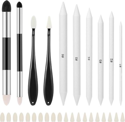 9 Pcs Blending Stumps for Drawing, Washable & Reusable Blending Sponge Pens and Sandpaper Pencil Sharpener Tortillions Blendings Sticks Drawing Art Blenders for Student Artist Charcoal Sketch in Saudi Arabia