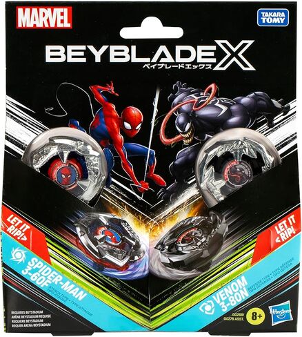 Beyblade X Marvel Collab Spider-Man 3-60F vs. Venom 3-80N Multipack Set, Includes 2 Right-Spin Tops & Launchers, Spinning Toys for Kids 8+, Boys and Girls in Saudi Arabia