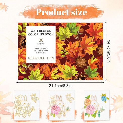 30 Sheets Watercolor Coloring Book, A5 (8.3 x 5.8) Watercolor Workbook, 140 lb/300 GSM Flower Water Color Book for Adults, Creative Art Craft Gift for Beginners in Saudi Arabia
