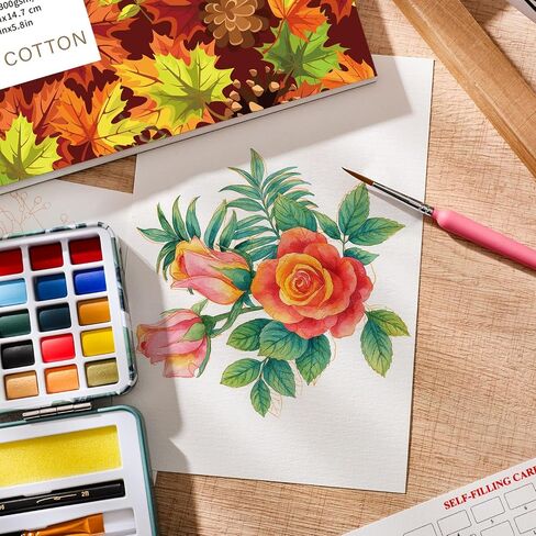 30 Sheets Watercolor Coloring Book, A5 (8.3 x 5.8) Watercolor Workbook, 140 lb/300 GSM Flower Water Color Book for Adults, Creative Art Craft Gift for Beginners in Saudi Arabia