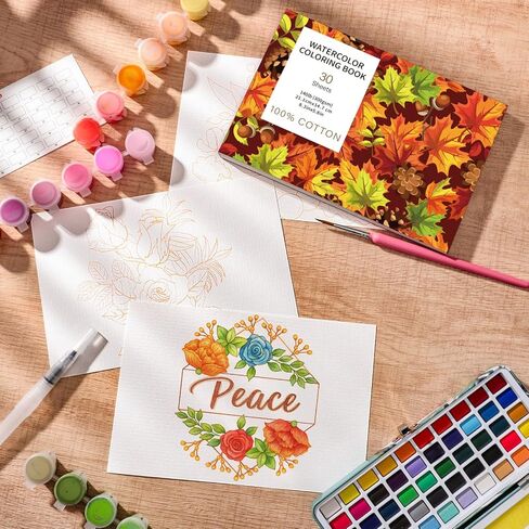 30 Sheets Watercolor Coloring Book, A5 (8.3 x 5.8) Watercolor Workbook, 140 lb/300 GSM Flower Water Color Book for Adults, Creative Art Craft Gift for Beginners in Saudi Arabia