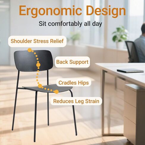 كراسي غرفة مؤتمرات Sidanli مجموعة قابلة للتكديس من 4 ، كراسي الاستقبال مع مقعد بلاستيكي ، كراسي تكديس لانتظار غرفة استراحة ، أبيض in Kuwait