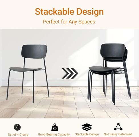 كراسي غرفة مؤتمرات Sidanli مجموعة قابلة للتكديس من 4 ، كراسي الاستقبال مع مقعد بلاستيكي ، كراسي تكديس لانتظار غرفة استراحة ، أبيض in Kuwait