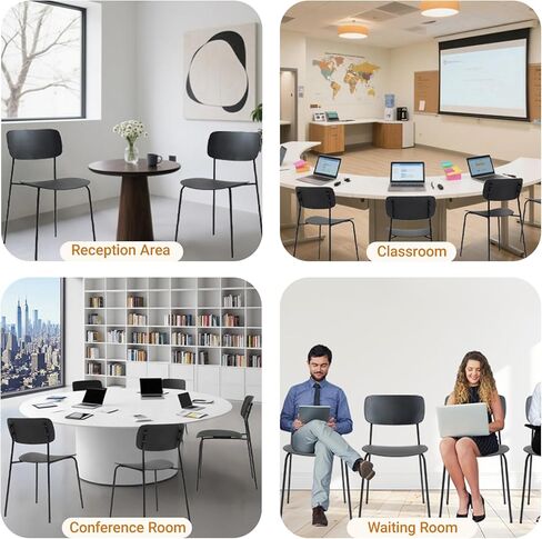 كراسي غرفة مؤتمرات Sidanli مجموعة قابلة للتكديس من 4 ، كراسي الاستقبال مع مقعد بلاستيكي ، كراسي تكديس لانتظار غرفة استراحة ، أبيض in Kuwait