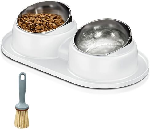 Tilted Elevated Cat Bowls, Dog Water and Food Bowl Set Anti Vomiting, Stainless Steel Pet Bowls with Base, Non-Slip Pet Feeder Bowls for Puppy Small Dogs Cats in Saudi Arabia