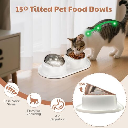 Tilted Elevated Cat Bowls, Dog Water and Food Bowl Set Anti Vomiting, Stainless Steel Pet Bowls with Base, Non-Slip Pet Feeder Bowls for Puppy Small Dogs Cats in Saudi Arabia