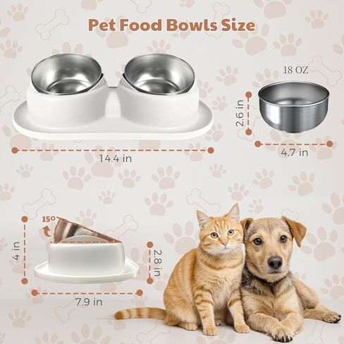 Tilted Elevated Cat Bowls, Dog Water and Food Bowl Set Anti Vomiting, Stainless Steel Pet Bowls with Base, Non-Slip Pet Feeder Bowls for Puppy Small Dogs Cats in Saudi Arabia