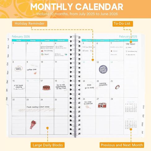 Planner 2025-2026 ، Planner Year Year Weekly Calender Planner ، يوليو 2025 - يونيو 2026 ، دفتر ملاحظات حلزوني A5 (6.3 "× 8.5") مثالي للمعلم ، الطالب ، المكتب ، اللوازم المدرسية (oranger) in Kuwait