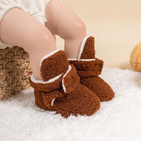 HsdsBebe Unisex Newborn Baby Cotton Booties Non-Slip Sole for Toddler Boys Girls Infant Winter Warm Fleece Cozy Socks Shoes(M1920 Pink,11) in Kuwait